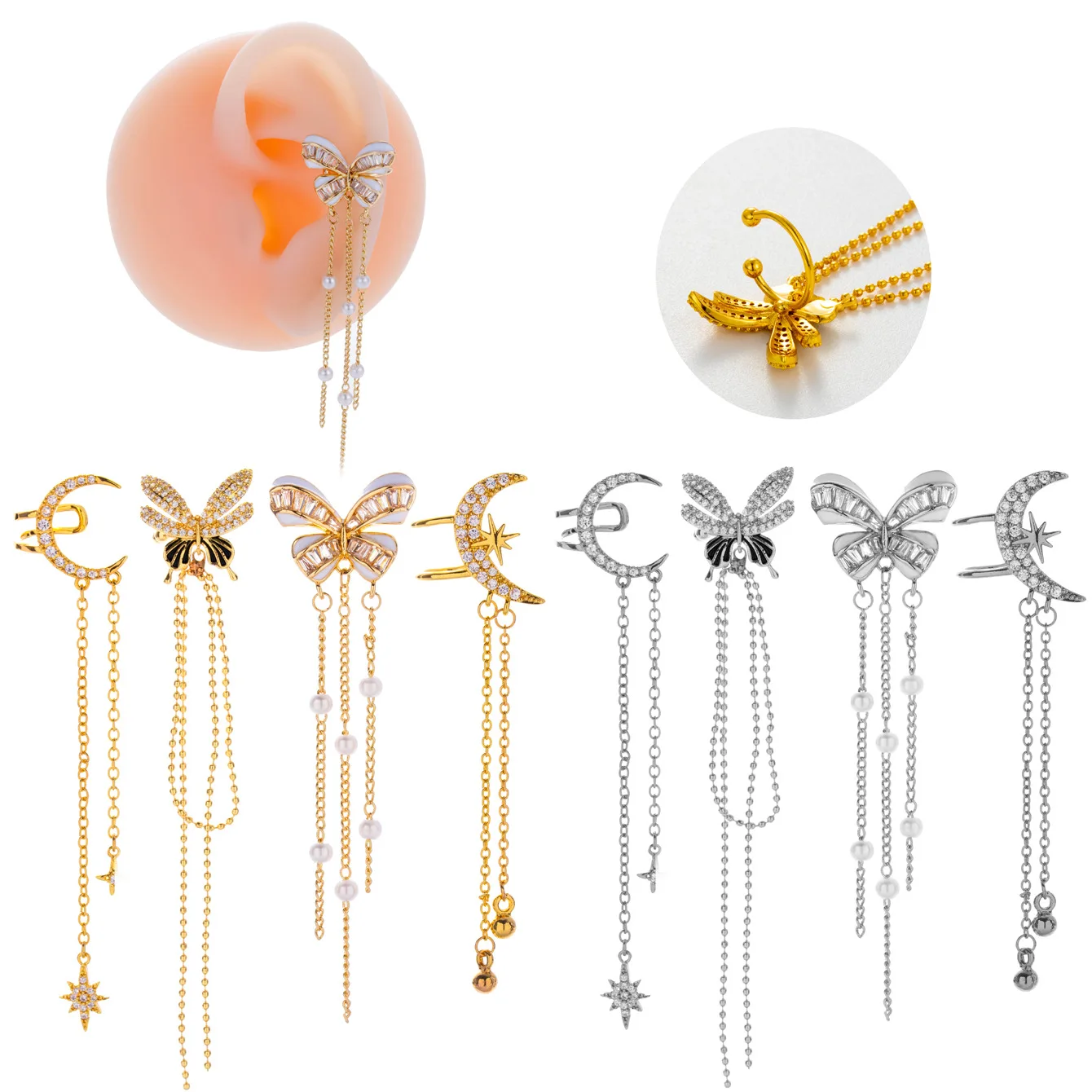 Long Tassel Chain Ear Clip Without Hole Earring for Women 1PC Cartilage Orbital Kpop Ear Cuff No Piercing Earing INS Jewelry