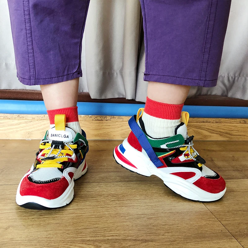 Kids Sport Sneakers Children Red Brand Shoes Baby Girls Slip On Casual Sneakers Boys Fashion Chunky Sneakers Trainers For Autumn