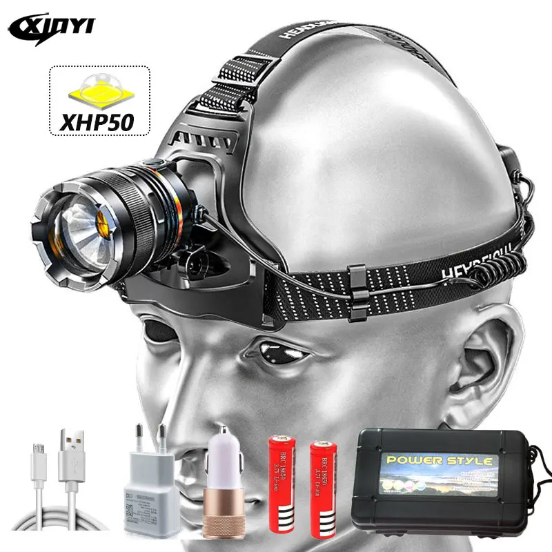 Super Bright XHP50 LED Headlamp Waterproof Headlight Rechargeable Fishing Adventure Camping Lights Illumination 500 Meters