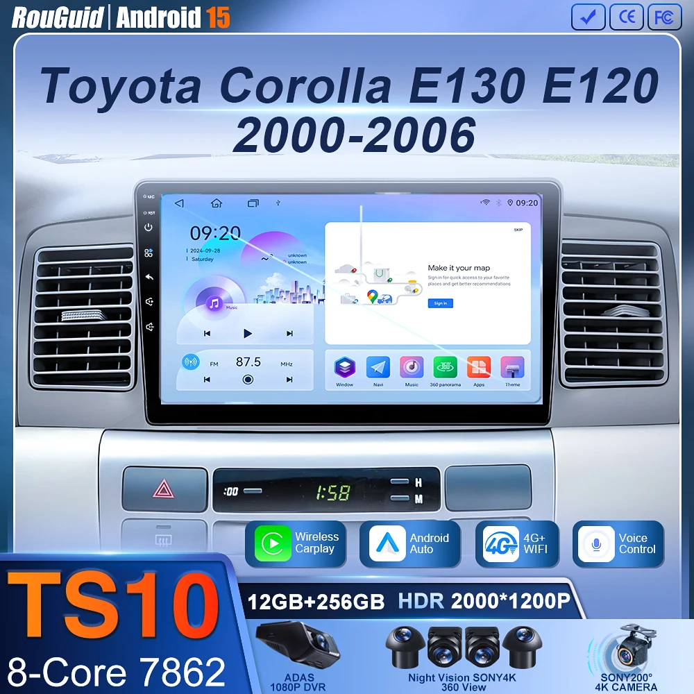 

Android 16 For Toyota Corolla E130 E120 2000-2006 Car Radio Multimedia Video Player Navigation GPS stereo Carplay 4G Head Unit