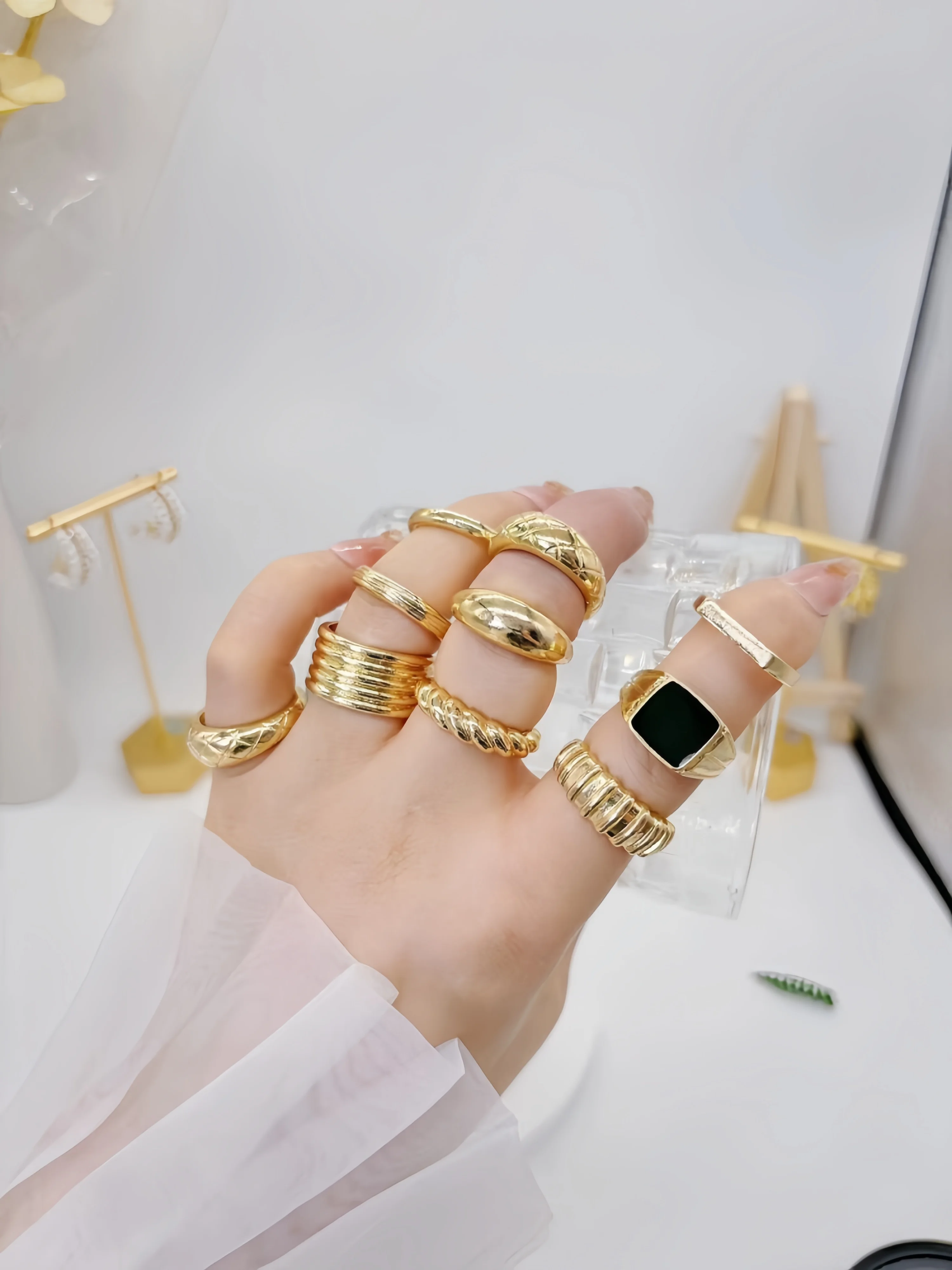 Ingemark 10Pcs/Set Vintage smoothWater Drop Open Rings for womenCreative Metal Gold Color Finger RingsDaily jewelry Gift New