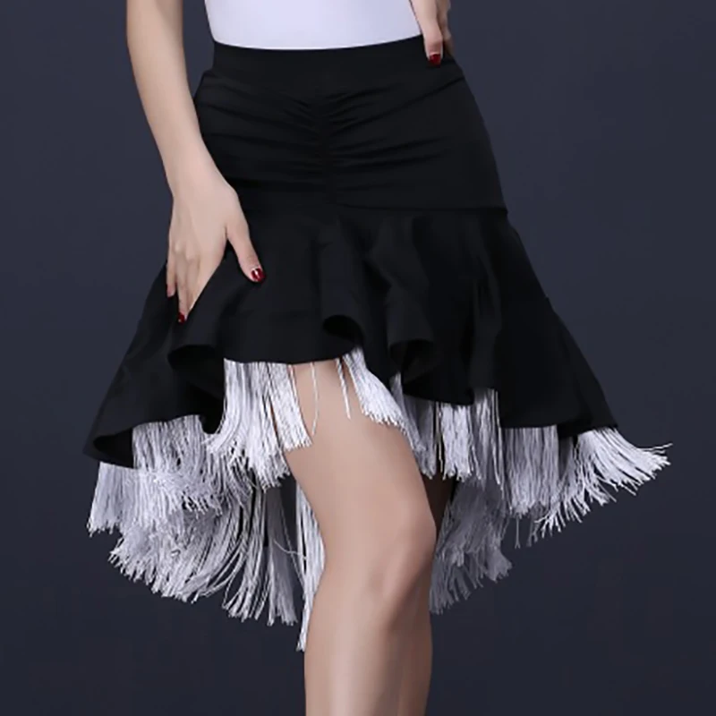 

Latin Dance Irregular Half Skirt Adult Women Cha Cha Rumba Big Swing Skirt Sexy Tassel Dancewear Performance Costume