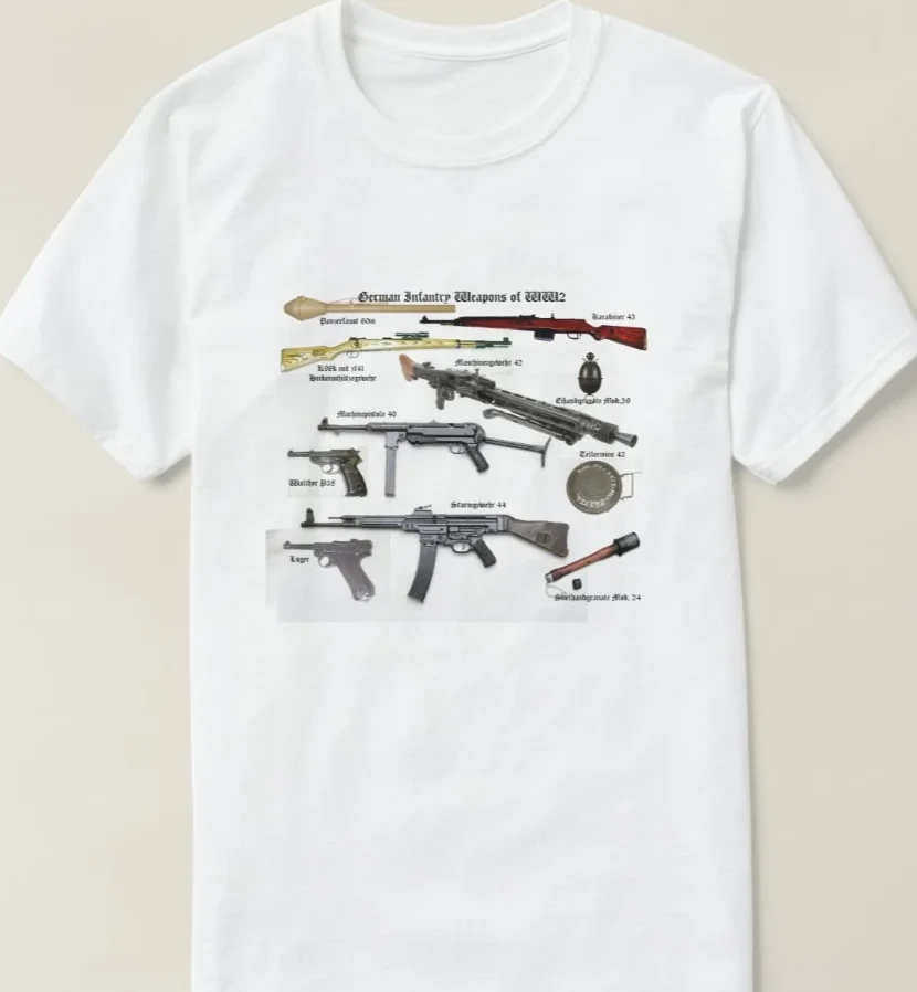 WWII German Infantry Weapons Many Kind Weaponry T-Shirt 100% Cotton O-Neck Short Sleeve Summer Casual Mens T-shirt Streetwear