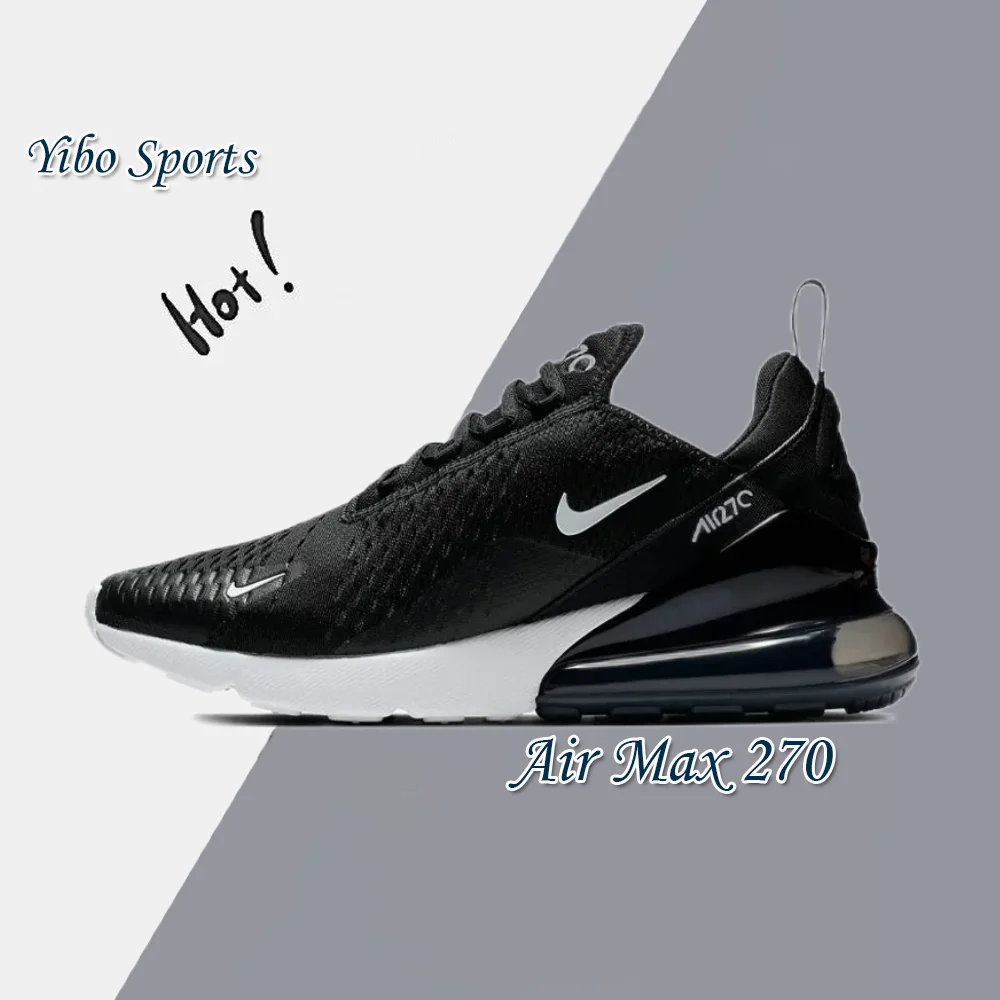 Nike Black and White Colorway Air Max 270 Men's and Women's Fashion Low Top Casual Running Shoes Comfortable Shock Absorption