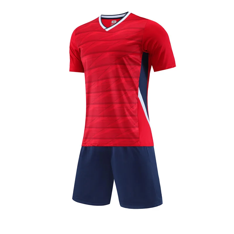 Sublimation Soccer Jersey para adultos e crianças, tingido de vermelho, Interlock, Rib Collar, Training Match, abreviação para equipes de clubes