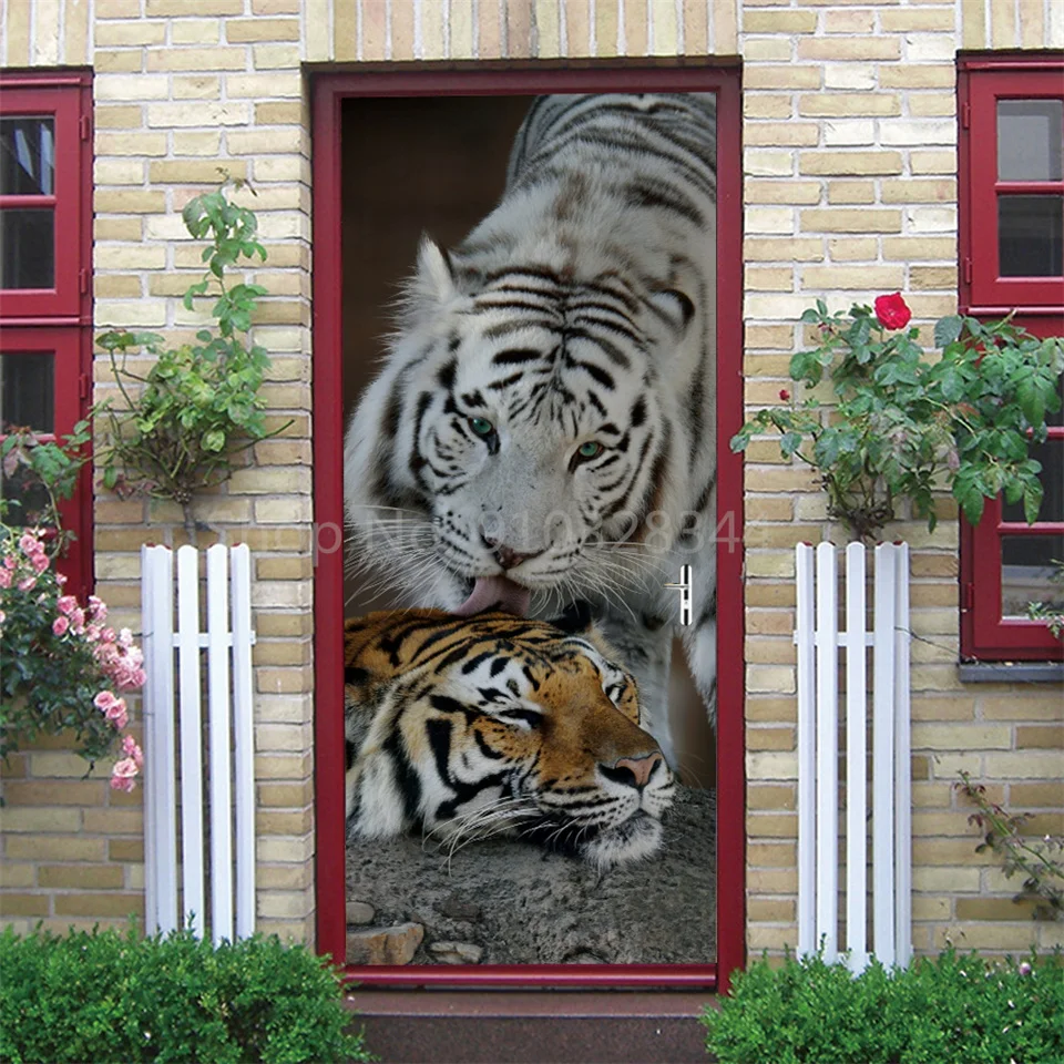 Tier-Türaufkleber Katze Tiger Hirsch Leopard Tapete Benutzerdefinierte Türen Poster Wandtattoo Selbstklebend 3D Heim-Design Dekor Türsticker – Detail 11