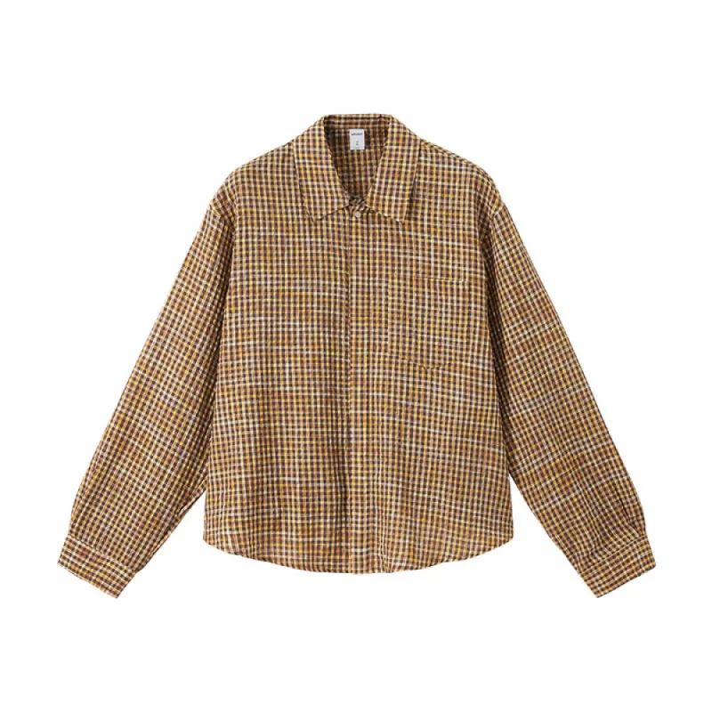 

Мужская осенняя новая рубашка в клетку 2025, стильный модный повседневный короткий кардиган из хлопчатобумажной ткани с длинными рукавами