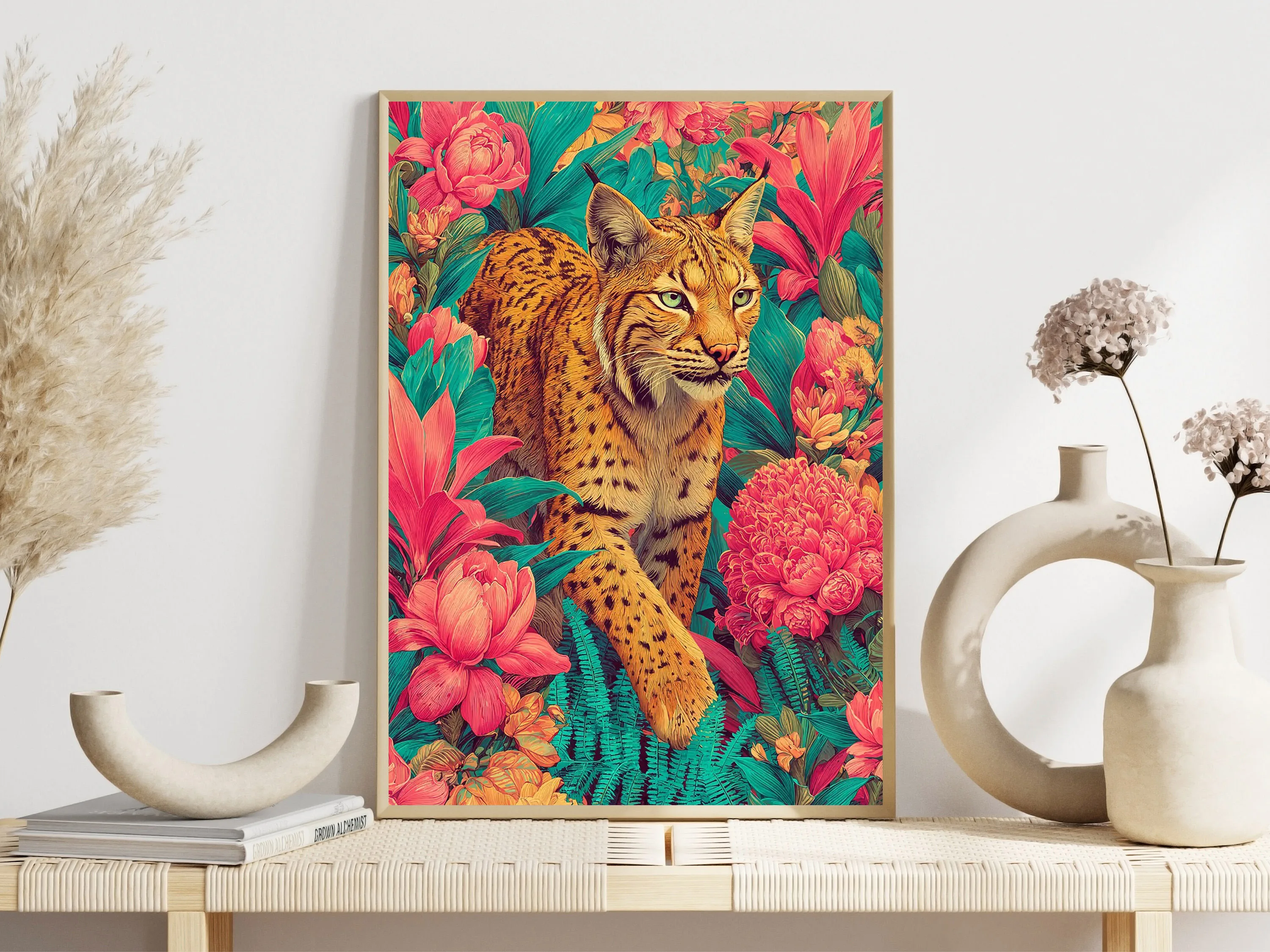 Vibrant Animals Tropical Royalty Posters Lush Floral Arrangement Peacock Modern Prints Canvas Wall Art Pictures Home Room Decor