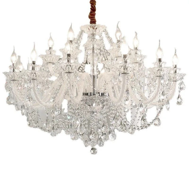 

French new villa chandelier light luxury crystal duplex living room court atmosphere