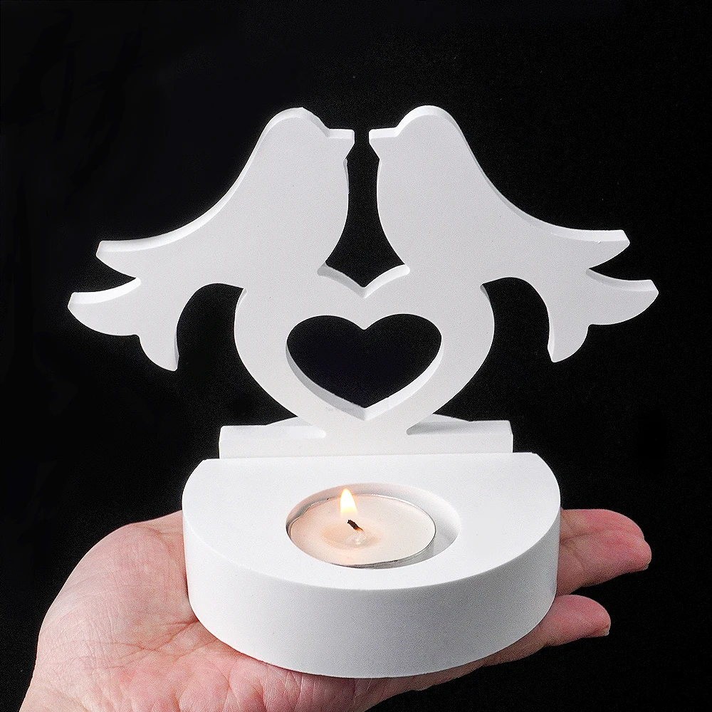 Love Bird Candstick Silicone Mold DIY Handmade Heart Candle Holder Plaster Casting Molds Concrete Resin Making Home Crafts Decor