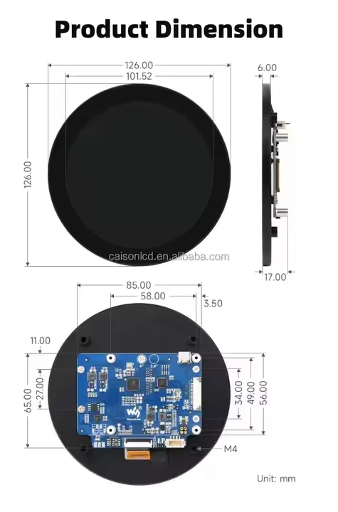 4inch HD-M1 circular display capacitive touch screen with 720x720 resolution with ten point touch round LCD display Raspberry Pi