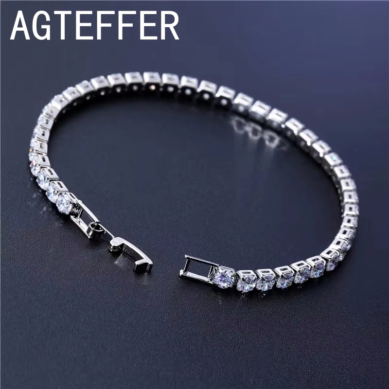 925 Sterling Silver Bracelet Zircon Chain Bracelet For Women Fashion Simple Engagement Wedding Glamour Jewelry 4MM 16-20CM