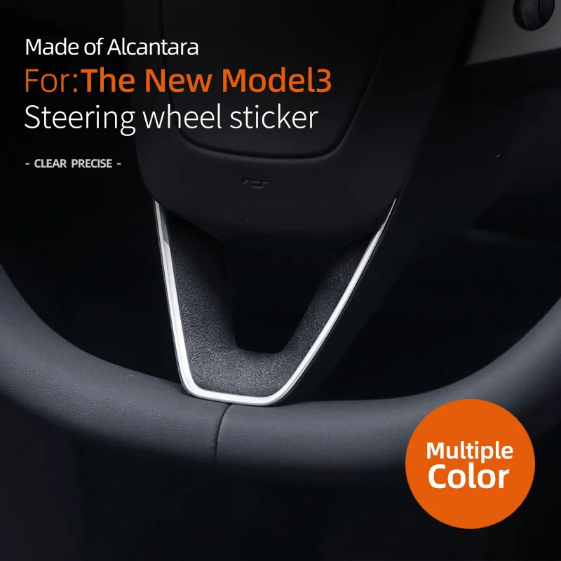 For New Model 3 + Highland 2024 car Steering Wheel Decorative Sticker Alcantara suede Interior Accessories  Multi-color