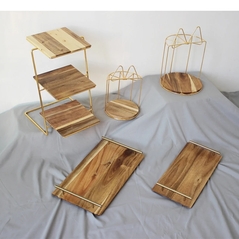 

Three-tier Dessert Cake Tray Wooden Dinner Plate Household Bread Dish Tableware Platter Restaurant Hotel Refreshments Dishes