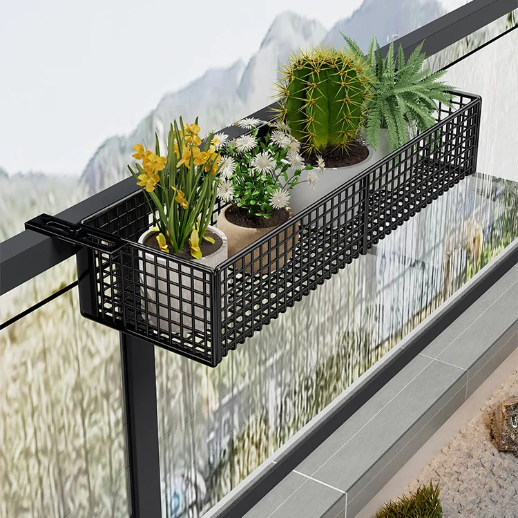 رف نباتات معلق على الحائط، رف تخزين معدني للشرفة ونافذة الأمان، منظم للشرفة #2