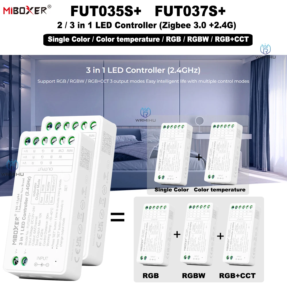 

MiBoxer DC12-24V 2,4 GHz FUT035S цветовая температура FUT036S Одноцветный FUT037S RGB FUT038S RGBW FUT039S RGB + CCT контроллер полосы