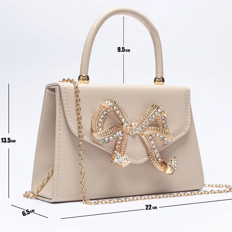 Square PU Leather Clutch Handbags for Women 2024 Luxury Designer Rhinestone Bowknot Wedding Bridal Purse Shoulder Top Handle Bag