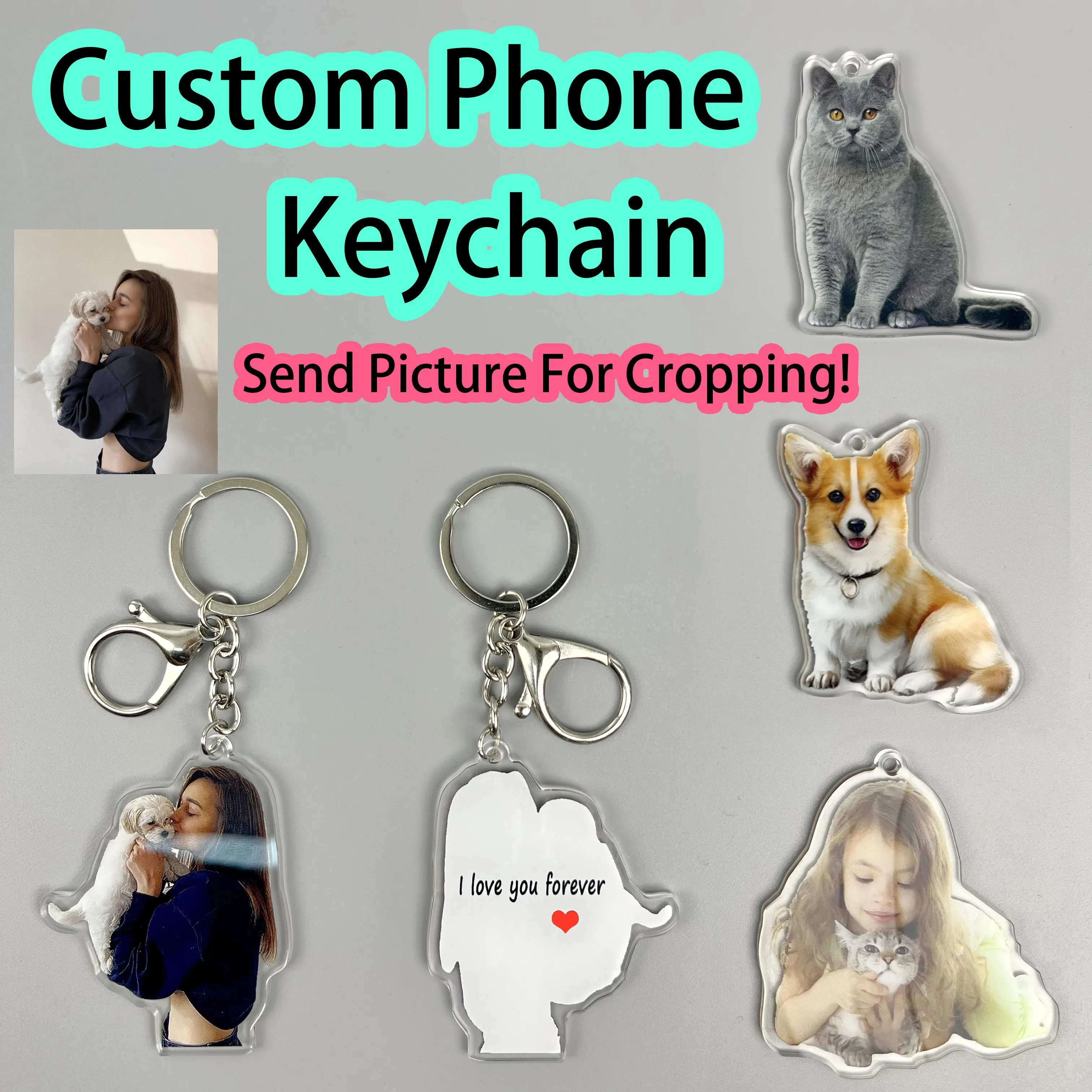 Custom Logo Acrylic Keychain Cat Dog ID Charm Print Holographic Personal Photo Pet Souvenir Birthday Gift Tag Name Key Chain