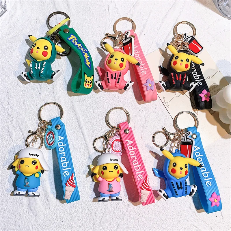 Pokemon Card Pikachu key chain Creative Sweatshirt Elf car interior hanging bag pendant