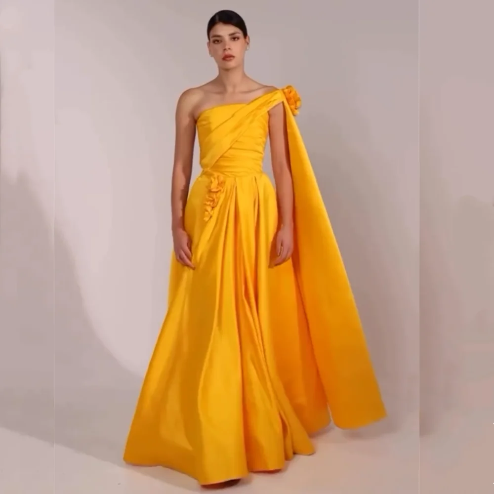 

Customized Charmeuse Pleat Flowers One-shoulder A-line Long Dresses Bespoke Occasion Women's Evening Elegant Party Charming