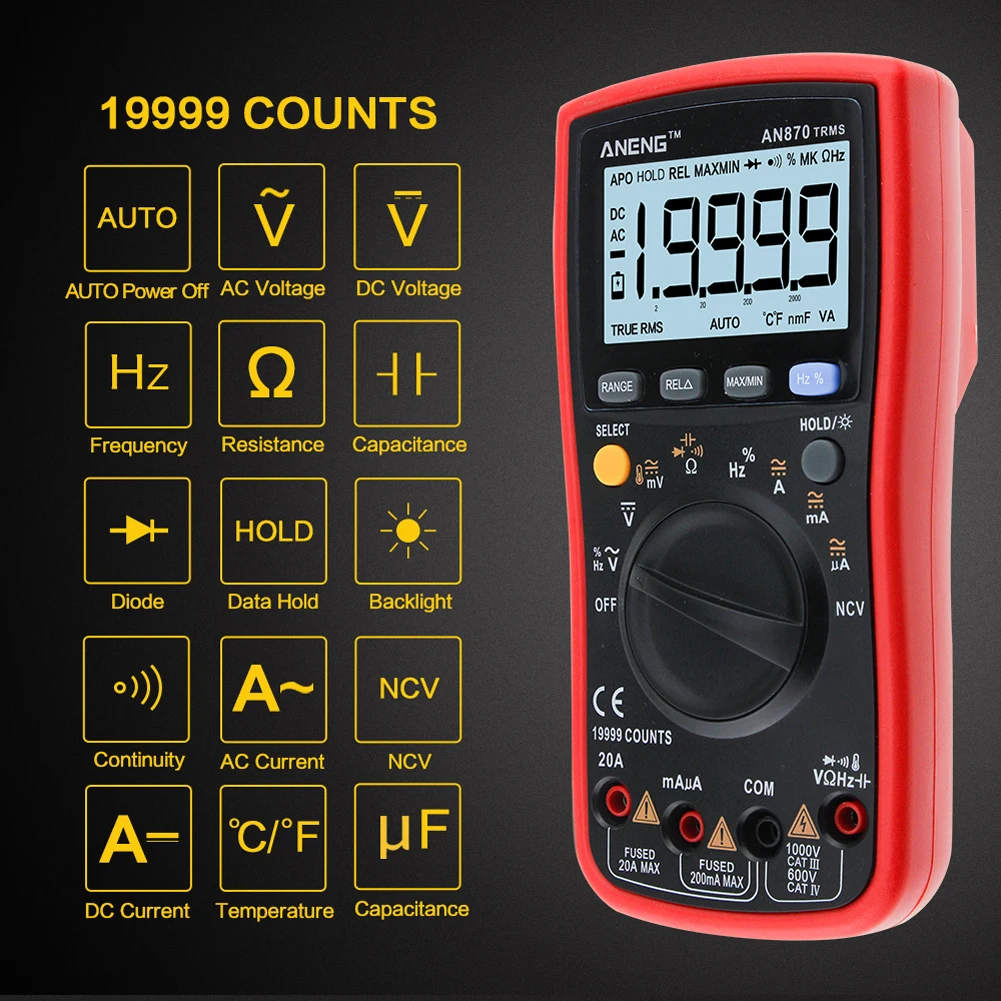 ANENG AN870 Digital Multimeter 19999 Counts Insulation Earth Resistance Meters DC AC Cable High Voltage Voltmeter Meter Testers