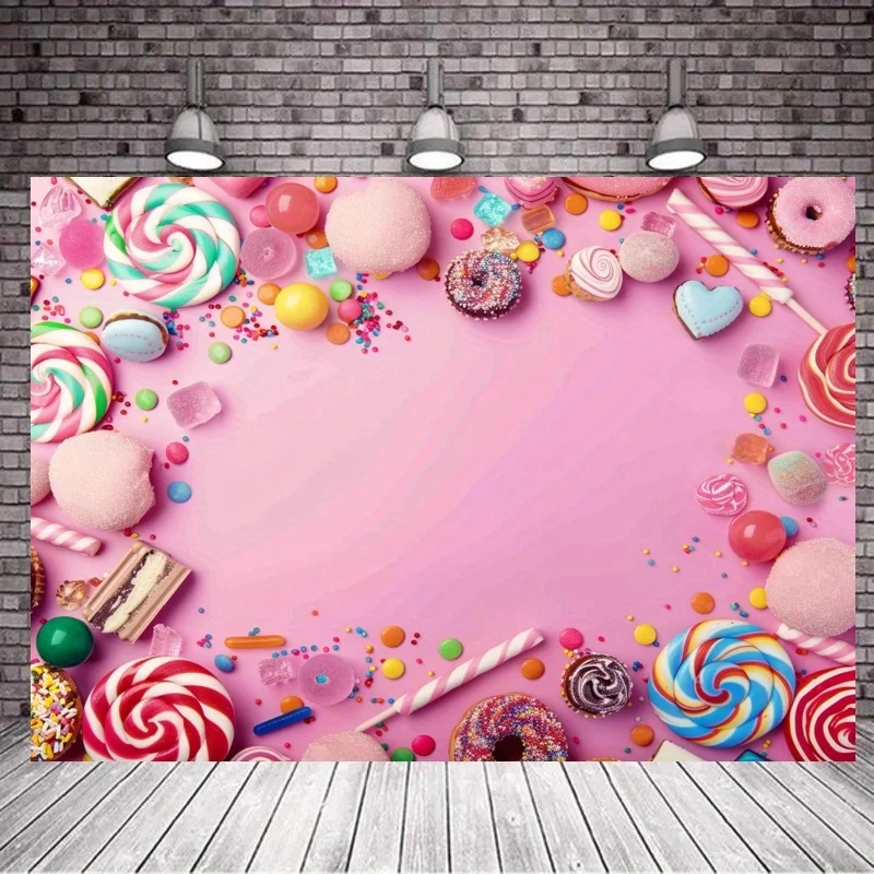 لافتة خلفية حلوة - ديكور حفلات بطابع الحلوى والدونات، مناسبة لأعياد الميلاد وحفلات الباب الخلفي
