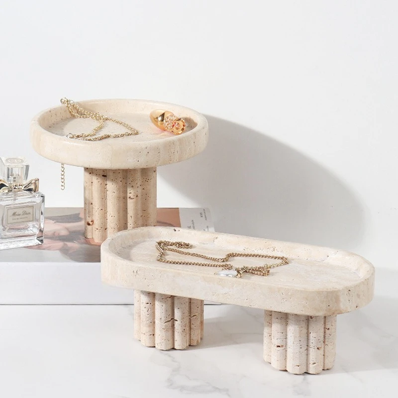 Minimal wabi-sabi wind yellow travertine tray, light luxury high-end model room