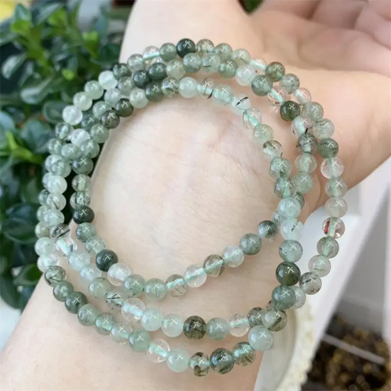

4.5MM Natural Green Hair Quartz Triple Circle Bracelet Fashion Gemstone Crystal Jewelry Fashion Healing Holiday Gift 1PCS