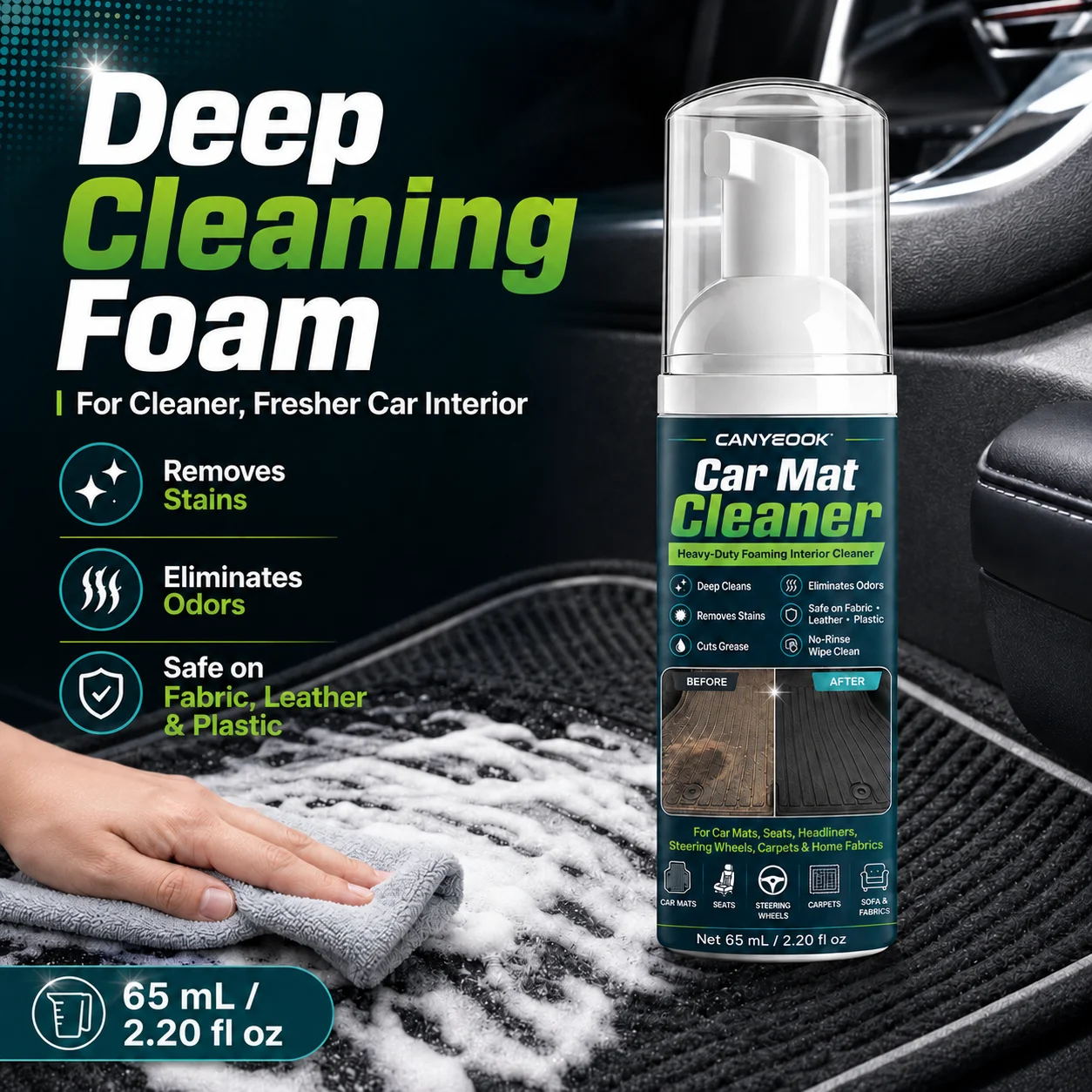 Waterless Pet Dry Foam Shampoo, No-Rinse Gentle Cleanser for Dogs & Cats, Plant-Based Deodorizing Moisturizing Foam for Paws Tai
