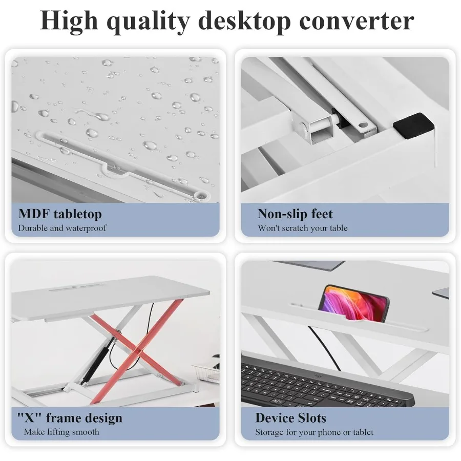 38 Height Adjustable Sit to Stand Desk Converter with Dual Monitor and Laptop Workstation Wide Keyboard Tray for Ergonomic Home