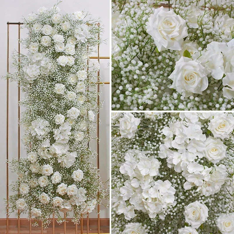 Luxury Baby Breath Gypsophila Rose Flower Row Floral Arrangement Wedding Backdrop Decor Artificial Flowers Event Decoration