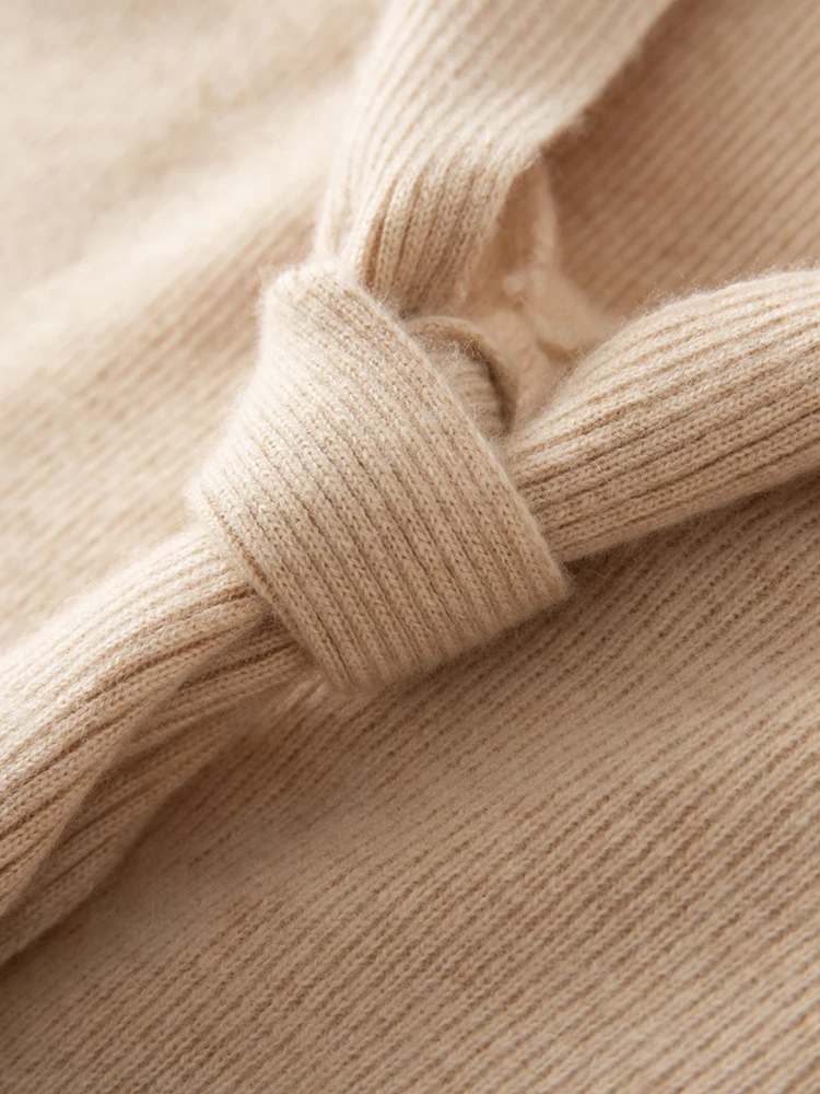 TLOML Women's Lace Up Collar Pullover sweater 100% Cashmere Knit Office Lady Basic Cashmere Knitwear Autumn Winter Soft Warm Top