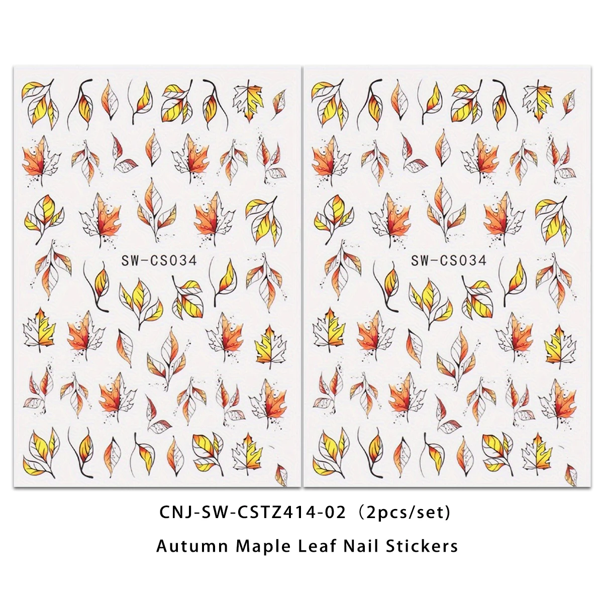 2 PCS Autumn maple leaf nail stickers, easy to apply for daily, holiday, and party DIY nail decoration stickers
