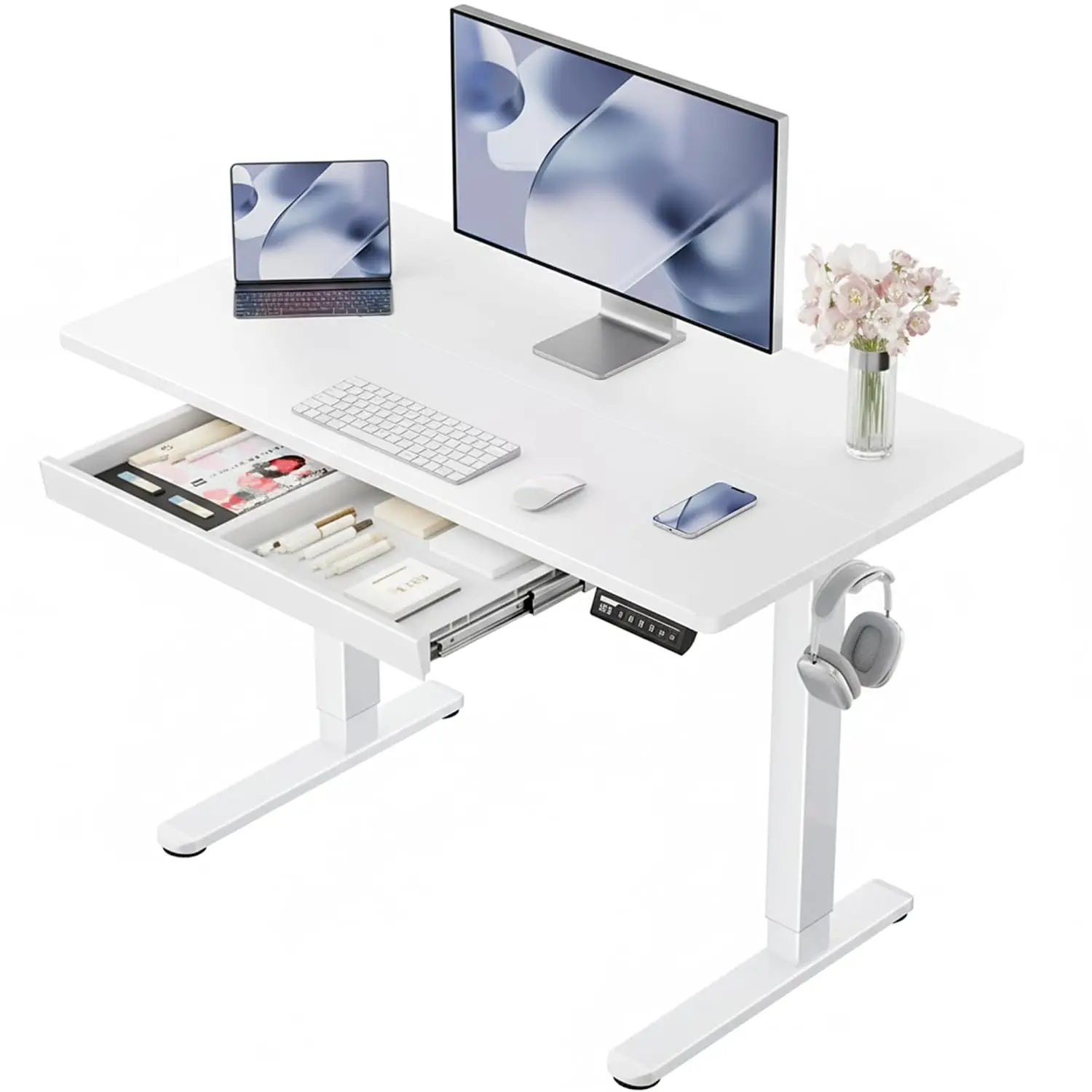 44 Inch Electric Standing Desk With Drawers Adjustable Height 4 Memory Settings Sit Stand Home Office Workstation, Customized