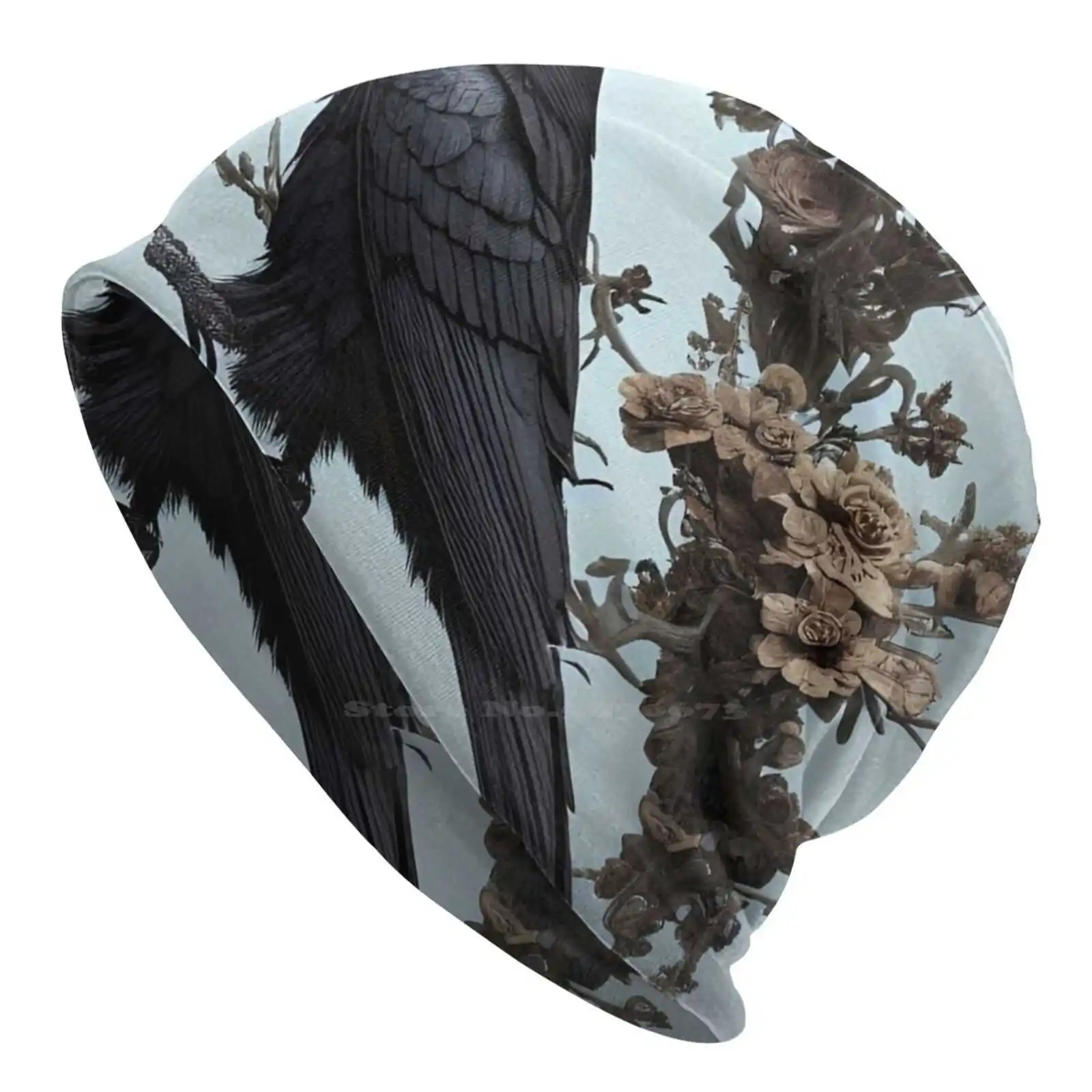 The Raven Knitted Hat Warm Beanie Outdoor Caps Abstract Gothic Dark Horror Witch Ravens Crows