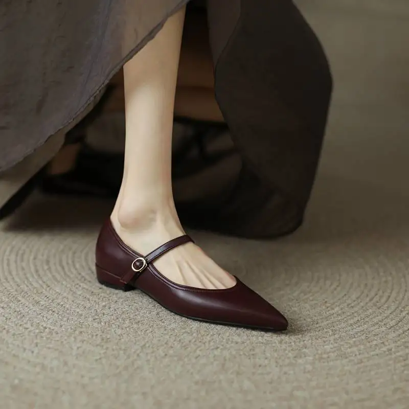 REAVE CAT 2023 Design Women Flats Pointed Toe Buckle Straps Elegant Female Shoes Soft Comfortable Solid Large Size 40 41 42 43