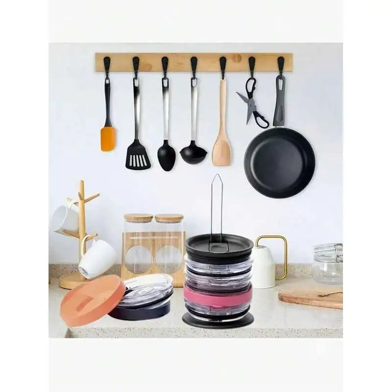 No-Drill Kitchen Lid Organizer Vertical Lid Storage RackNo Messy Cabinets And Countertops Pot Lid And Glass Cup Lid Storage Rack