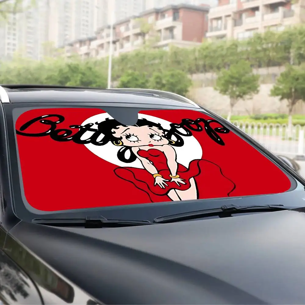 Classic Character Anime B-Bettys B-Boops Windshield Sunshade Anime Cute Car Front Windshield 70x130cm Sun Visor Heat Reflector