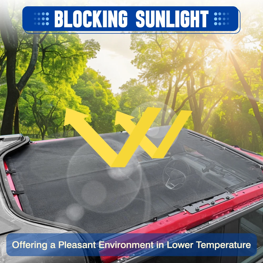 

Black Mesh Roof Top Sunshade Cover For Ford Bronco 4 Door 2021 2022 2023 2024 2025 Sun Anti-insect Protector 71.1*50.8cm