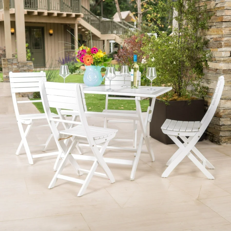 

POSITANO FOLDABLE DINING SET for outdoor use, white polypropylene, lightweight and space-saving design