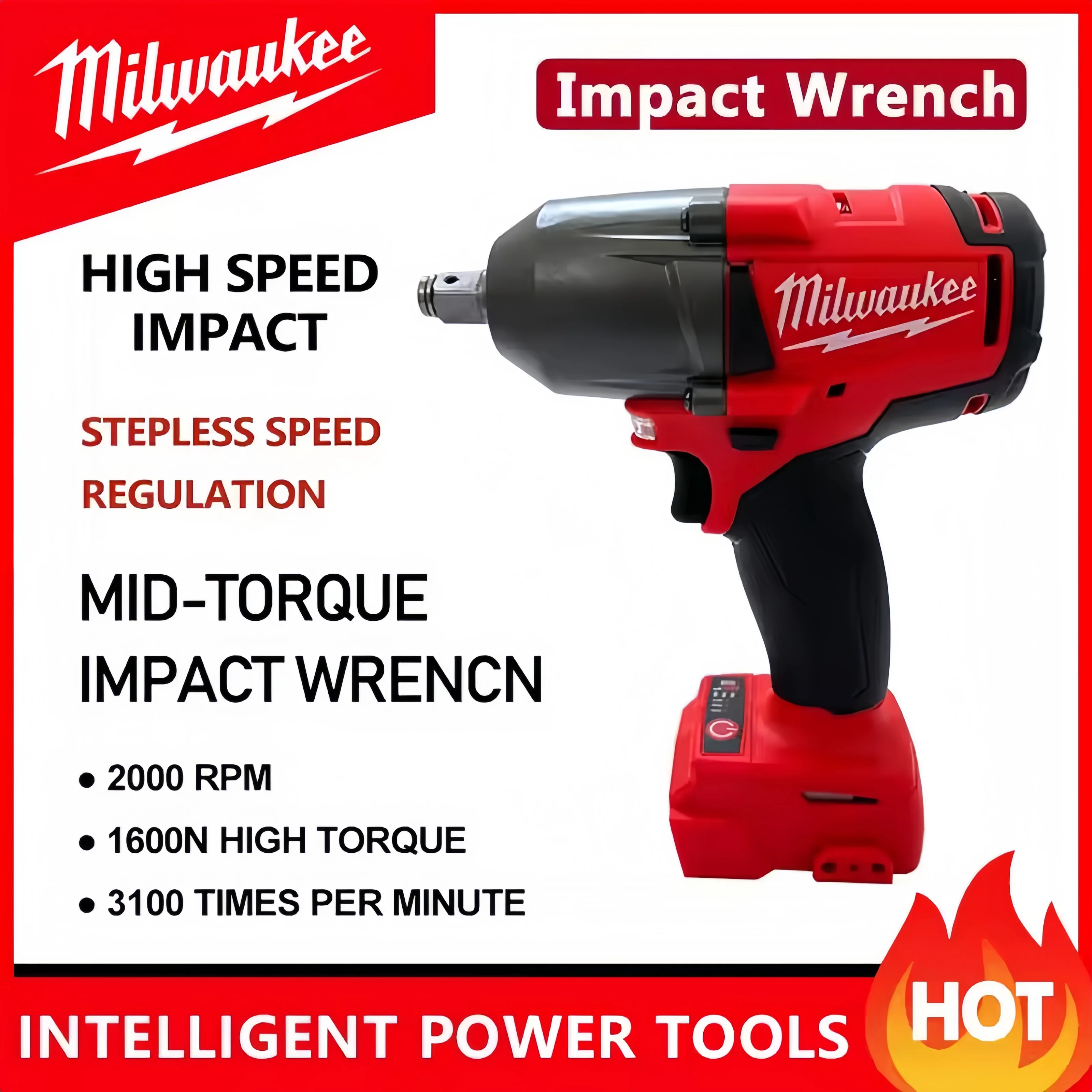 

Milwaukee 1600N.M Brushless Impact Wrench Cordless Electric Wrench 1/2 in Screwdriver Power Tool For Milwaukee 18V Battery Pin