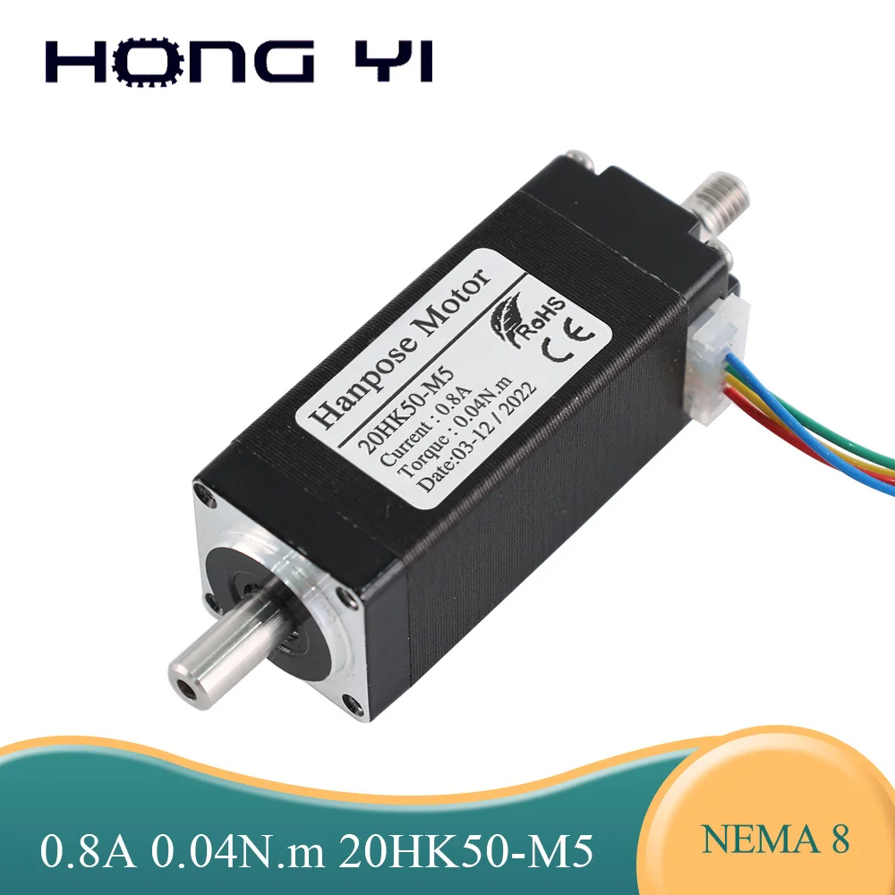 2 Phase 20HK50-M5 Hollow Shaft Stepper Motor 0.8A 0.04N.M Nema8 Straight Through Motor 4 Leads For CNC Engraving Machine 12V