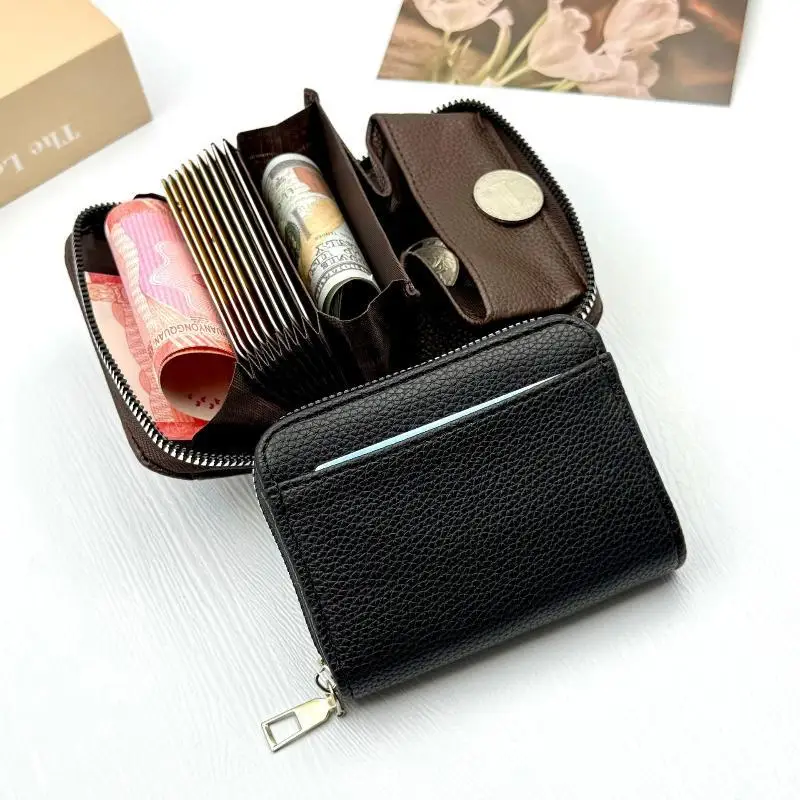 1 Stück Reißverschluss-Mini-Geldbörse aus PU-Leder für Damen und Herren, tragbare Geldbörse mit mehreren Münzfächern, Kartenhalter, kurze Geldbörse – Detail 2