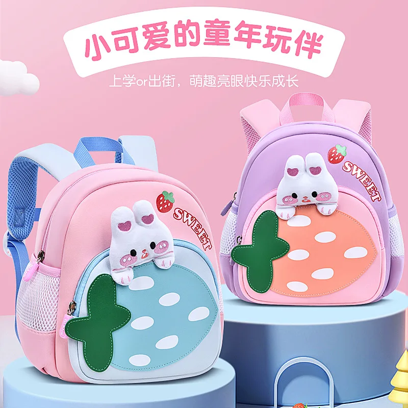 

Kindergarten Primary School Students Bag Cute Strawberry Rabbit Children's Girls Ultra-lUltra-light Bookbag Kids Kawaii Backpack