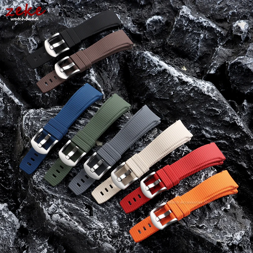 Curved End Watch Band Soft Fluorine Rubber Watchband 20mm 21mm 22mm Waterproof FKM Rubber Watch Strap for Omega Bracelet Belt view 2