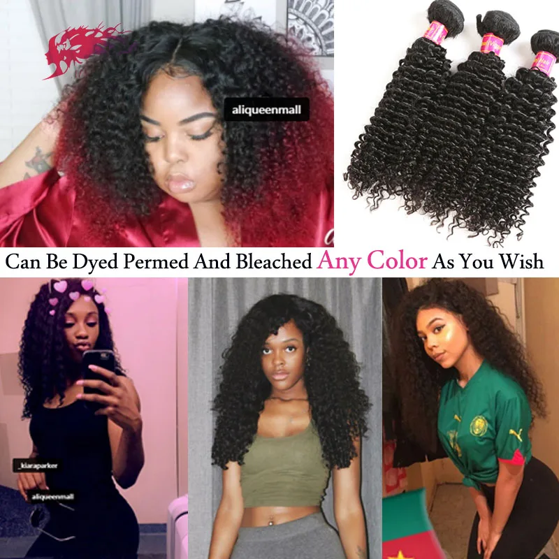 Kinky Curly Virgin Human Hair Bundle 1PC Ali Queen Brazilian Human Hair Extension Virgin Girls Weave Double Drawn Natural Color