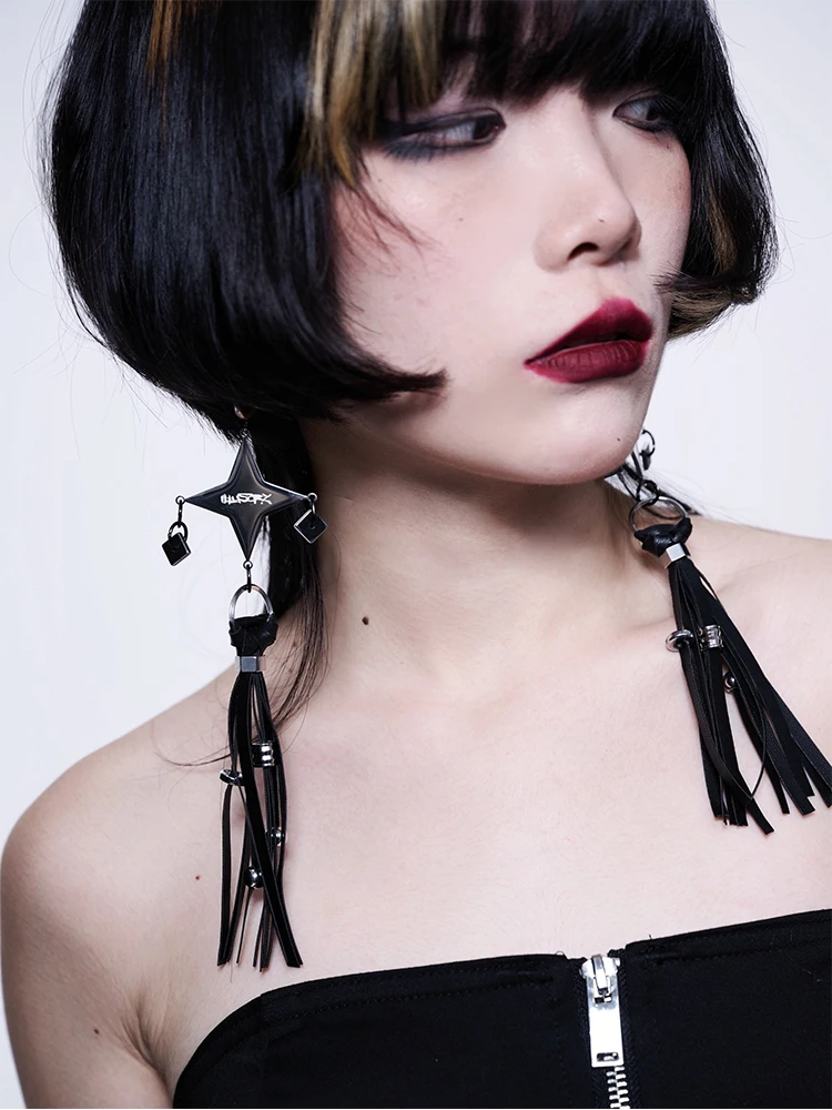 2024 New Leather Fringe Star Earrings Cyberpunk Style Men's And Women's Jewelry Party Gifts