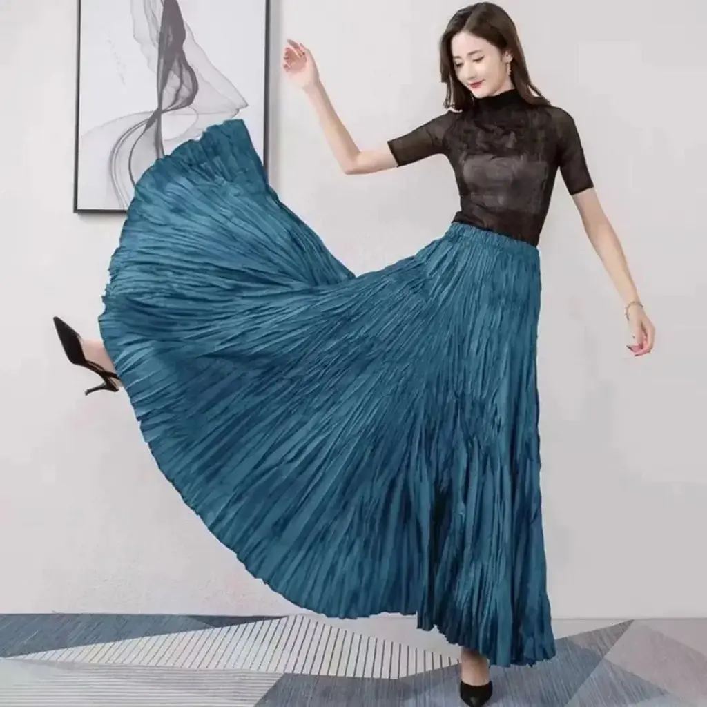 

plus Size Women's Elastic High Waist A-Line Skirt Niche Design Irregular Pleated Large Swing Umbrella French Style