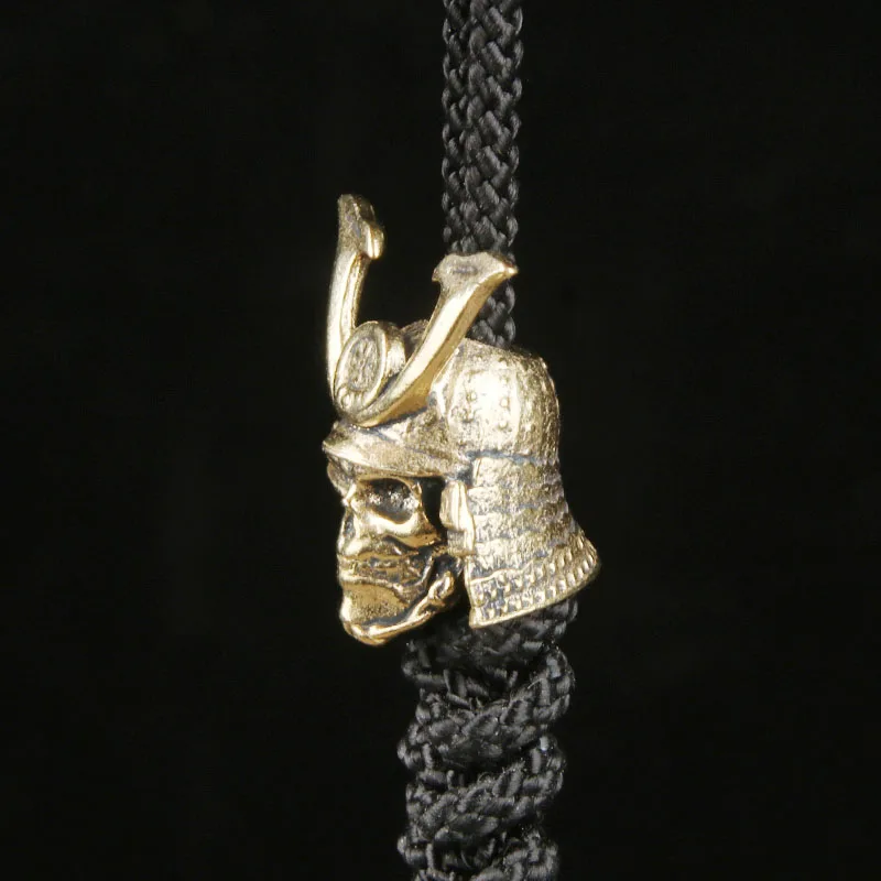 Brass Skull Samurai EDC Knife Pendant Marshal Skull Paracord Bead DIY Accessory Keychain Charm Spacer Bead Pendant view 3