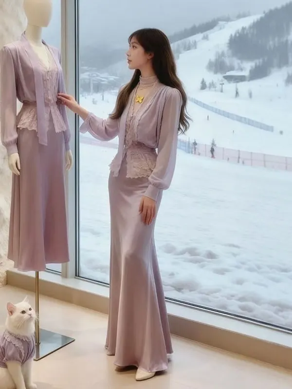 

Unique V-ne Top And Skirt Set Comfortable Mid-weight French Sle Women's Faion Spring Autumn Two-piece Set Comfortable Fit